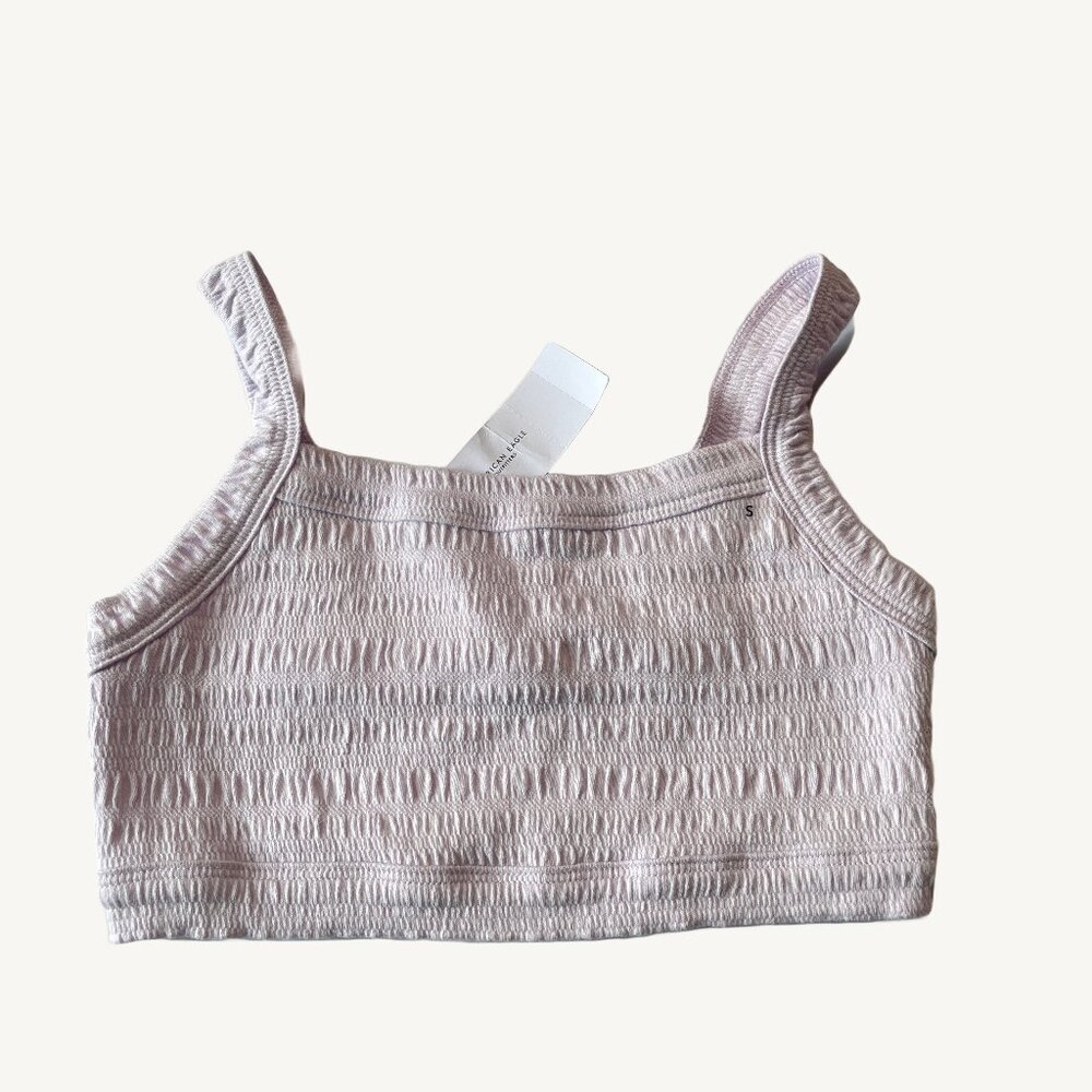 NWT American Eagle Lilac Purple Cropped Bra Tank Top Textured Square Neck Sz Sm